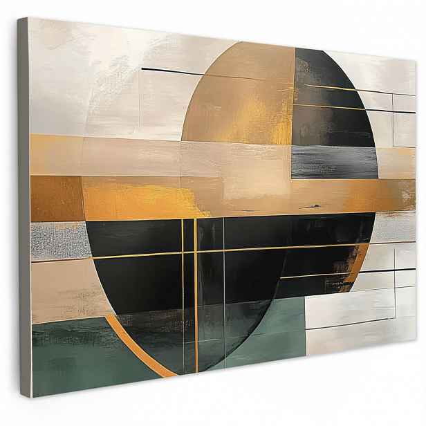 MuchoWow OBRAZ NA PLÁTNĚ Abstraktní - Zlato - Bronz - Zelená - Tvary - Moderní 90x60 cm
