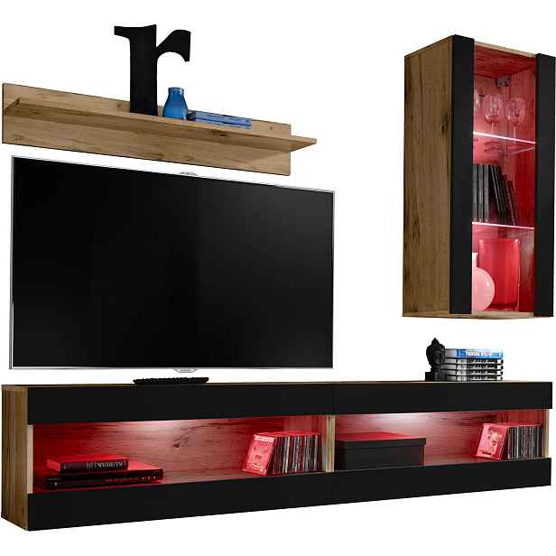 Sada Rtv nábytku Tivoli SET5 Dub Wotan/Černá, Rgb Led
