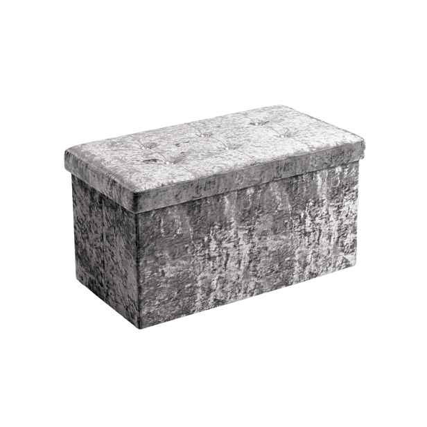 Skládací taburet s úložným prostorem GLAMOUR VELVET 76x38 cm, tmavě šedý