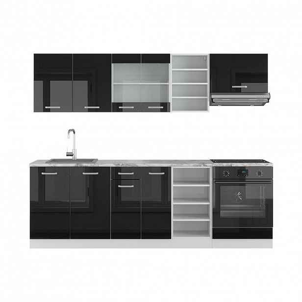 Vicco KUCHYŇSKÝ KOUT R-Line Černý vysoký lesk/bílá 240 cm s pracovní deskou