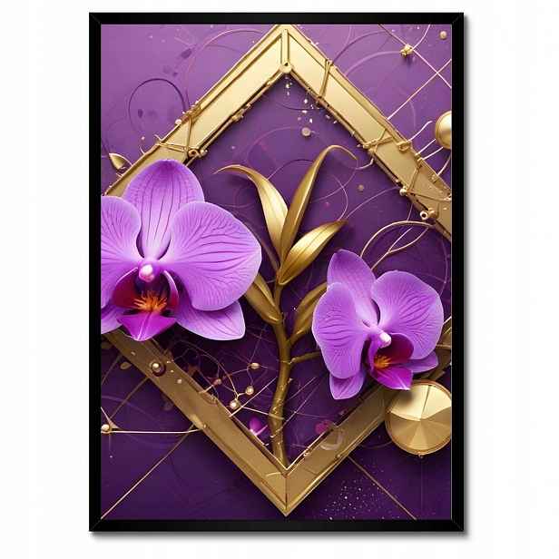 Plakáty v rámu 50x70 Fialové orchideje a zlato