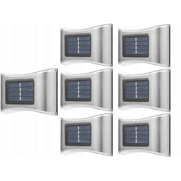 7 x Kovová Led Lampa Stříbrná Solární Nástěnná Lampa Venkovní Soumrakový Senzor