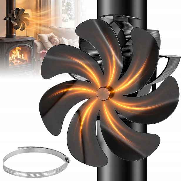Krbový Ventilátor 1300 Ot/min Na Trubku Napájený Teplem 7 Lopatek, Tichý 17 CM