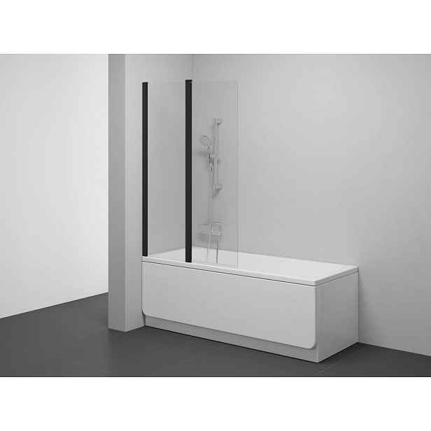 Ravak Chrome - Vanová zástěna CVS2-100 L, dvoudílná, 100x150 cm, černá/čiré sklo 7QLA0300Z1