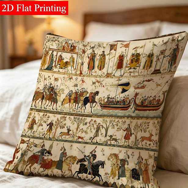 TEMU Dekorativní povlak na polštář, 45 X 45 oboustranný potisk, historická tapiserie - design jako, bohaté barvy a složitá vzory, zobrazující scény s