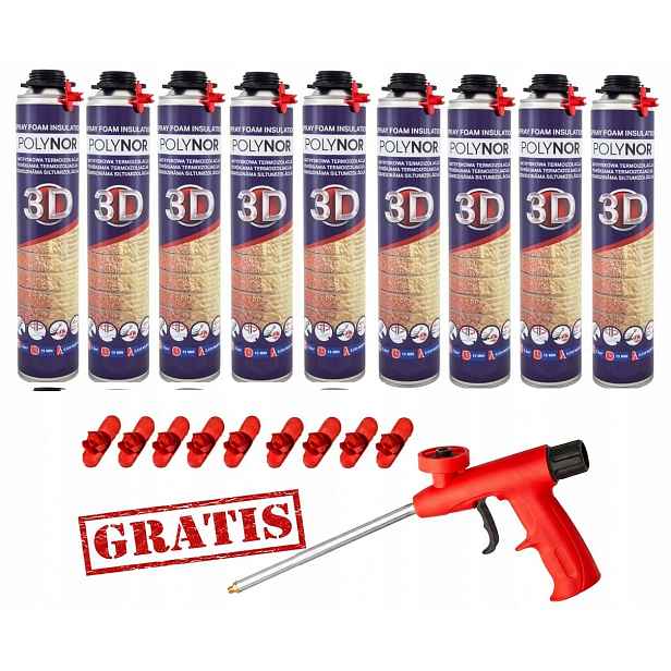 Pur Sprchová Pěna Polynor 3D 930 g Izolace Zateplení garáže 10 prvků