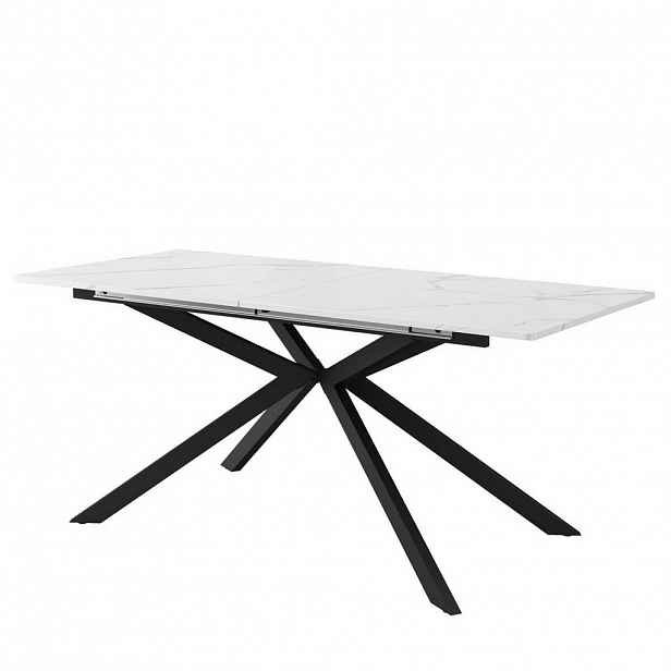 Modfu JÍDELNÍ stůl z MDF 150/180x70x76 cm černobílý rozkládací s křížovou podnoží a mramorovým dekorem