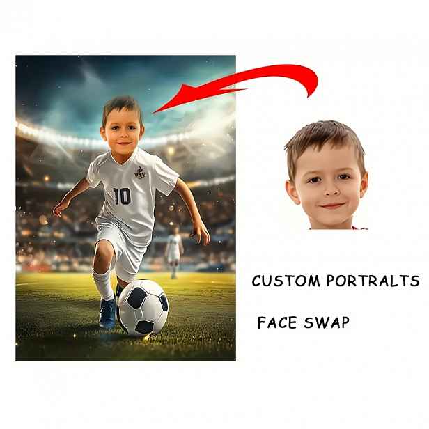 TEMU 2D plochý, 2D plochý, personalizovaný 2D plochý bez rámu, přizpůsobitelný portrét mladého fotbalisty - personalizované fotbalové plátno na zeď,