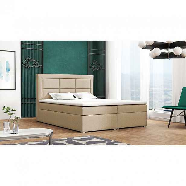 Boxspringová manželská postel s úložným prostorem 180x200 PALIGEN 1 - béžová + topper ZDARMA