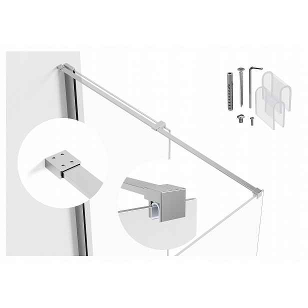 Držák do kabiny nastavitelný od 30 do 120 cm, sklo 6-8 mm, chromový reling