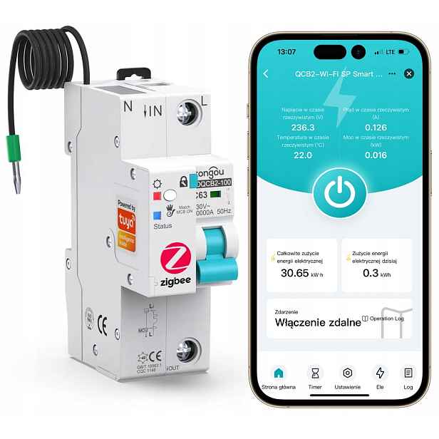 Inteligentní nadproudová pojistka C63 relé ZigBee Tuya měření proudu