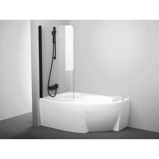Ravak Rosa - Vanová zástěna CVSK1-140/150 L, 85x150 cm, černá/čiré sklo 7QLM0300Y1