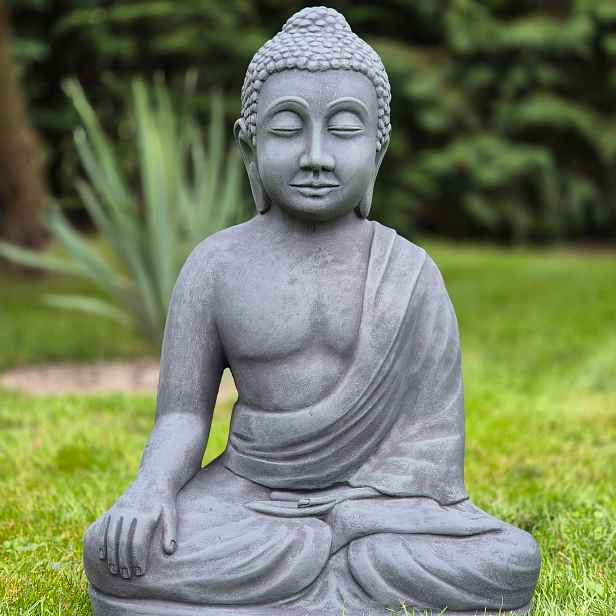 Betonová figurka Velký Buddha Černozelená 50 cm 26 kg – zahradní dekorace