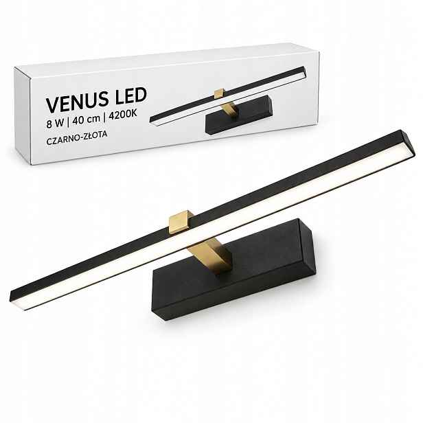 Černo-zlaté nástěnné svítidlo Venus 8W 40 cm Led nad zrcadlo 4200K IP44 580lm