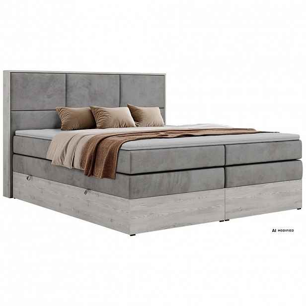 MKS POSTEL BOXSPRING DELNOR KING 140/200 - Světle šedá Samet - Topper T25 - H3