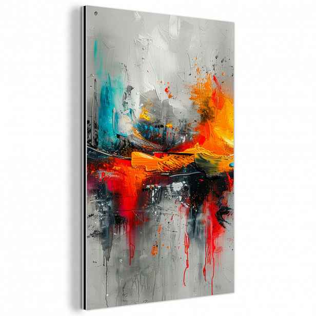 MuchoWow KOVOVÝ OBRAZ Moderní umění - Oranžová - Šedá - Abstraktní 40x60 cm