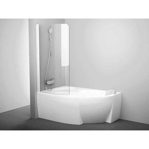 Ravak Rosa - Vanová zástěna CVSK1-140/150 L, 85x150 cm, matná bílá/čiré sklo 7QLM0E00Y1