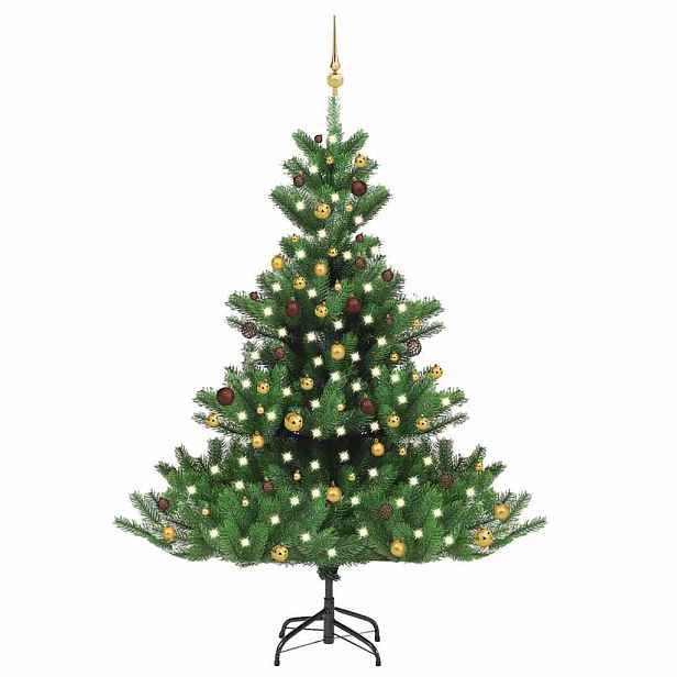 vidaXL Umělý vánoční stromek normandská jedle LED a koule zelený 210cm