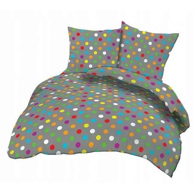 Krepové povlečení 200x220, šedé puntíky, barevné knoflíky, 100% bavlna