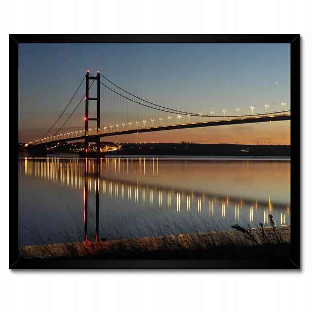 Plakáty v rámu 50x40 Osvětlený závěsný most v noci