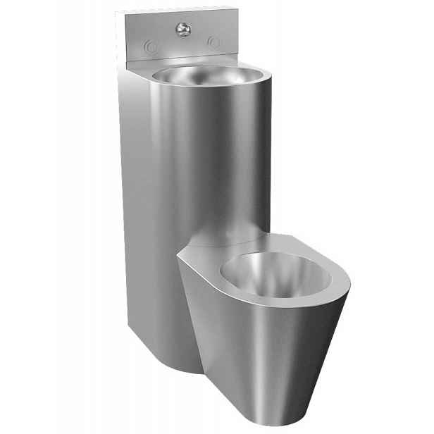 Sanela - Set stojícího WC s umyvadlem, tlačné ventily, antivandal, matná nerez SLWN 38