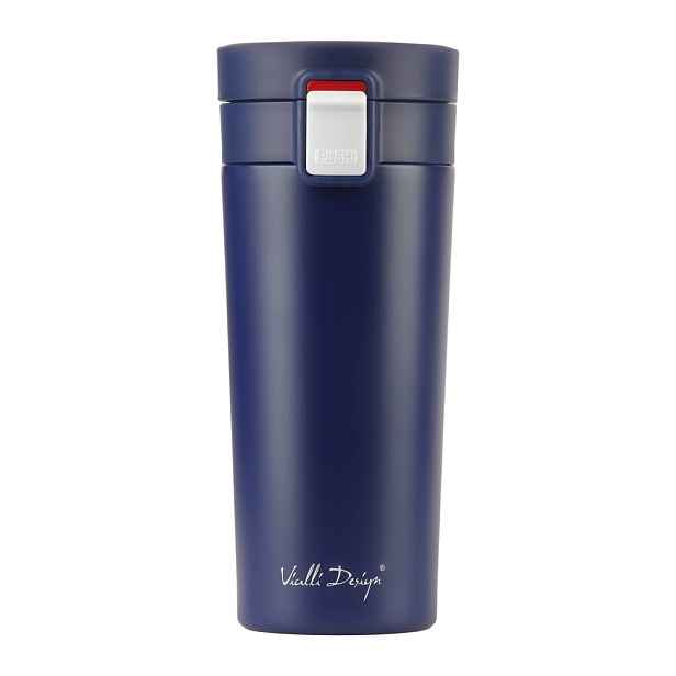 Tmavě modrý cestovní termohrnek Vialli Design Fuori, 400 ml