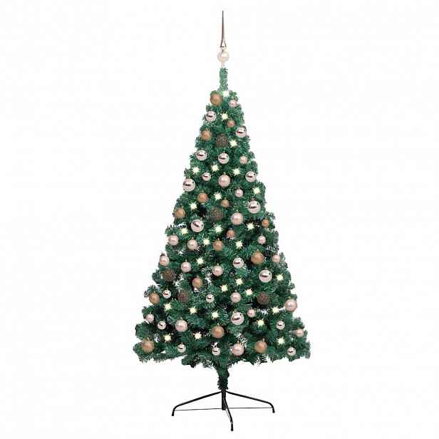 vidaXL Umělý vánoční půl stromek s LED a sadou koulí zelený 150 cm