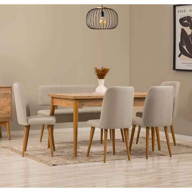 Jídelní set s rozkládacím stolem a židlemi (6 kusů) Vina - Atlantic Pine, Cream