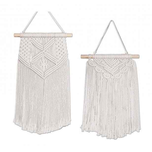 Makramé Boho Set 2 kusů závěsná tkaná béžová nástěnná ozdoba 33 x 48 cm