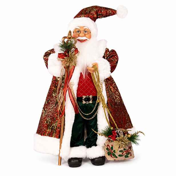 Mikuláš Dekorativní 60 cm Vánoční Figurka s pytlem a ozdobnou hůlkou