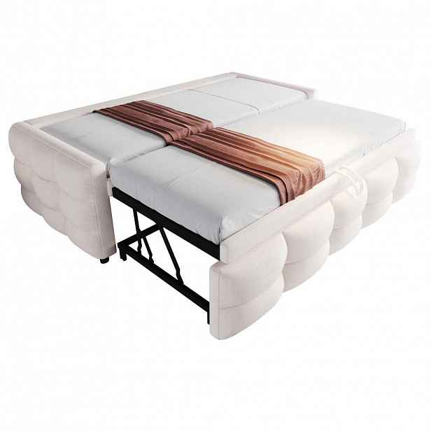 OKWISH ROZKLÁDACÍ čalouněná postel 90/180x190 cm béžová z imitace beránčí kůže sametu s lamelovým roštem