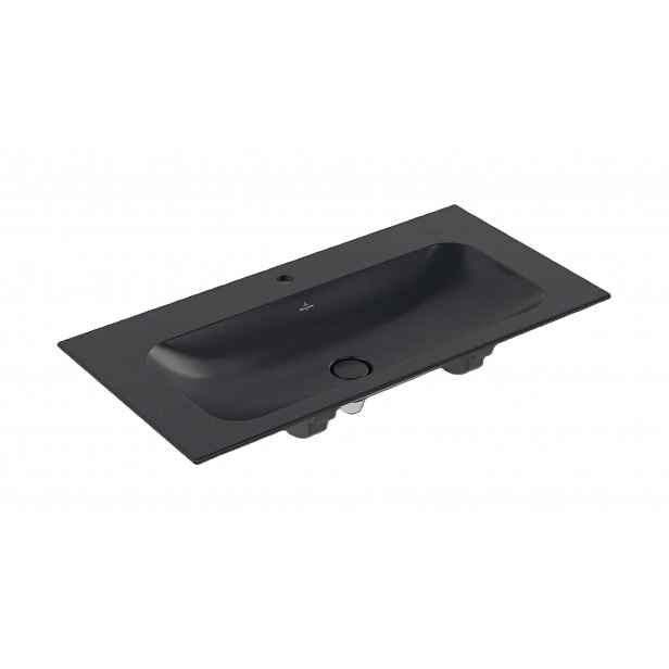 Villeroy & Boch Finion - Umyvadlo nábytkové 100x50 cm, skrytý přepad, otvor pro baterii, CeramicPlus, ViFlow, Pure Black 4164ABR7