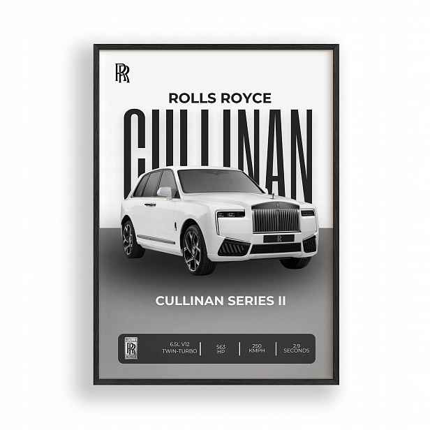 Obraz Rolls-Royce Cullinan Series II Plakát Rámeček Dřevěný Černý 30x42 cm