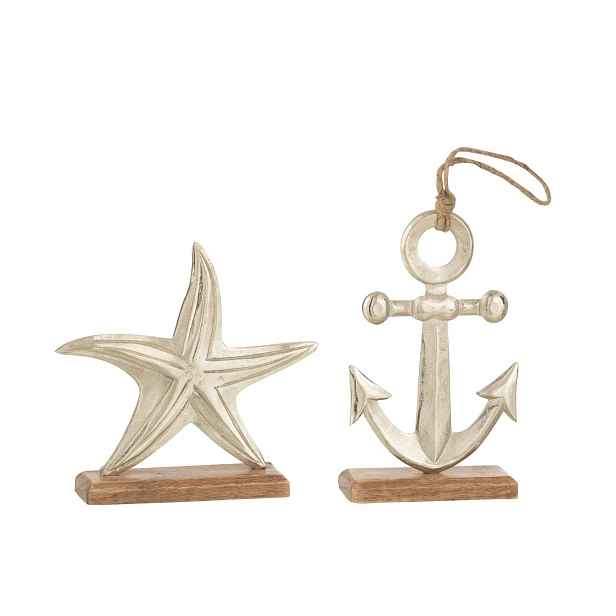 Set 2ks stříbrná raw dekorace hvězdice a kotva Sea Decor - 20*5*19 cm J-Line by Jolipa