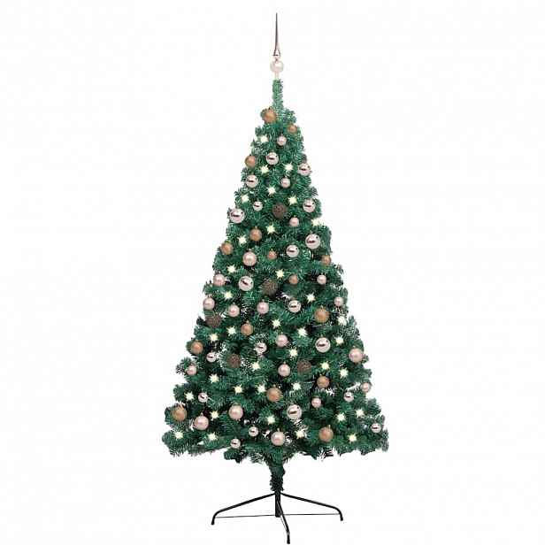 vidaXL Umělý vánoční půl stromek s LED a sadou koulí zelený 180 cm