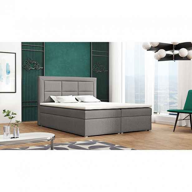 Boxspringová manželská postel s úložným prostorem 180x200 PALIGEN 1 - šedá 2 + topper ZDARMA