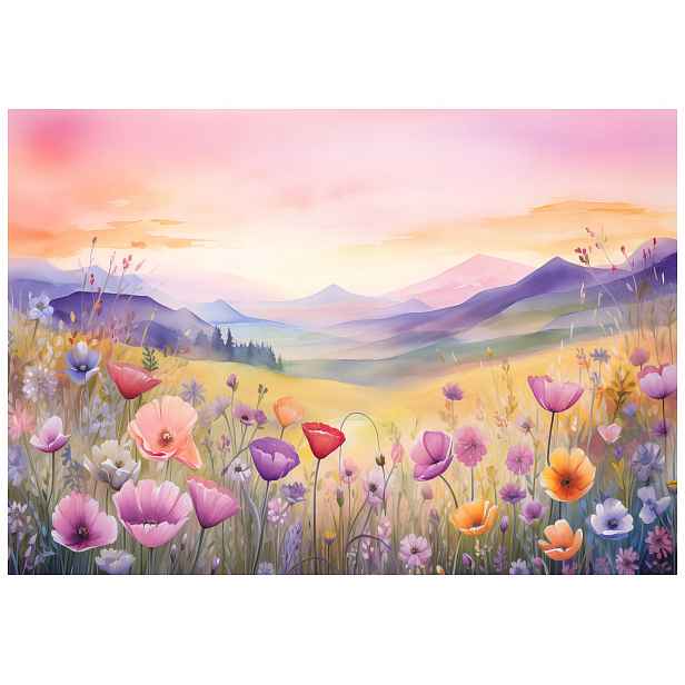 Fototapeta Polní květiny Máky Provence Alpské louky Hory 150x105 lepidlo
