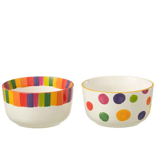 Set 2ks miska s barevnými pruhy a puntíky Polli Dot v krabičce - Ø 14*6 cm J-Line by Jolipa