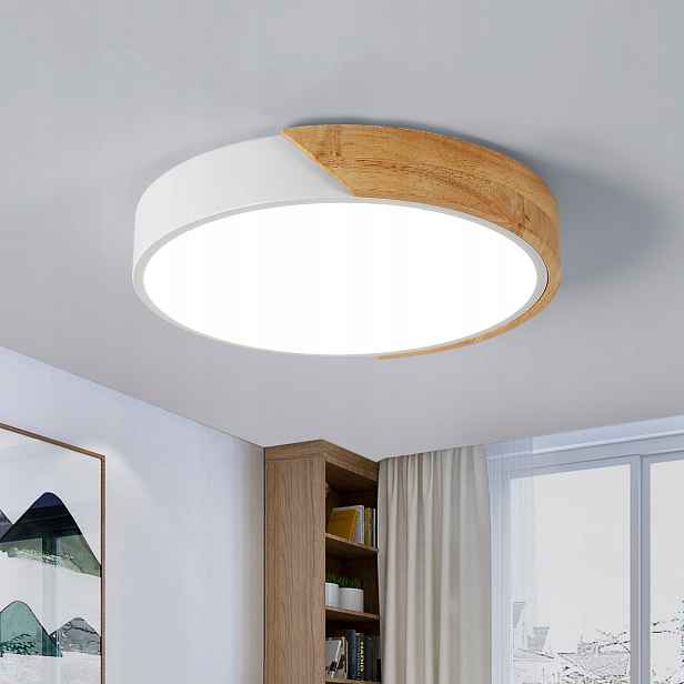 Stropní Led lampa kruhová dřevo moderní 30W 6500K do obývacího pokoje