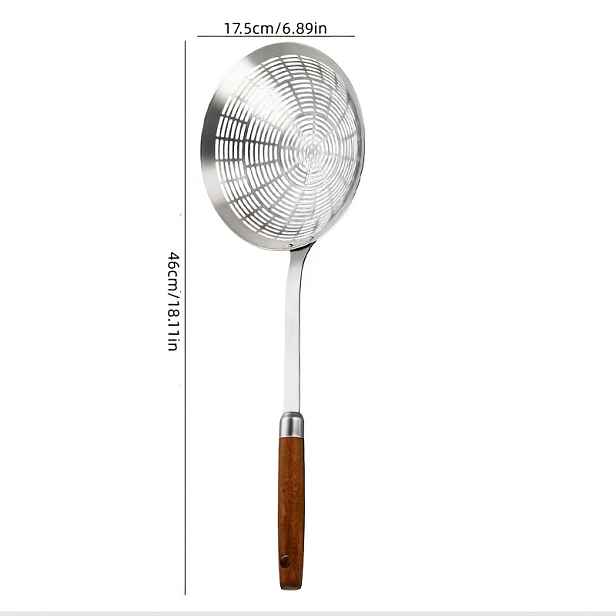 TEMU 1 ks Nerezový protopálený hloubkový skimmer na horké hrnce, velký skimmer na smažení, domácí lžíce s cedníkem na , knedlíky, těstoviny, lžíce s
