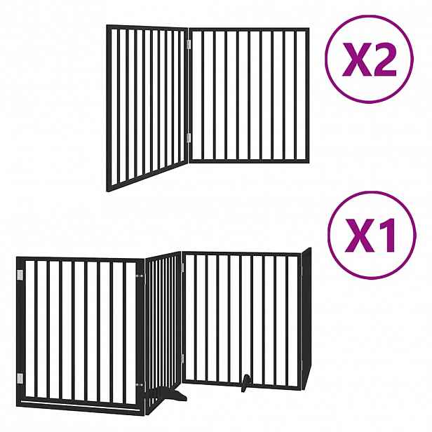 vidaXL Zábrana pro psy s dvířky skládací 8 panelů černá 640 cm topol