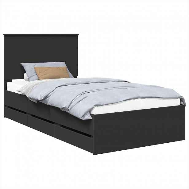 vidaXL Rám postele se zásuvkou Černá 100 x 200 cm Inženýrské dřevo