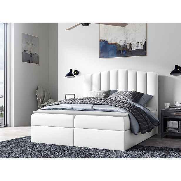 Boxspringová manželská postel 160x200 REYA - bílá ekokůže + topper ZDARMA