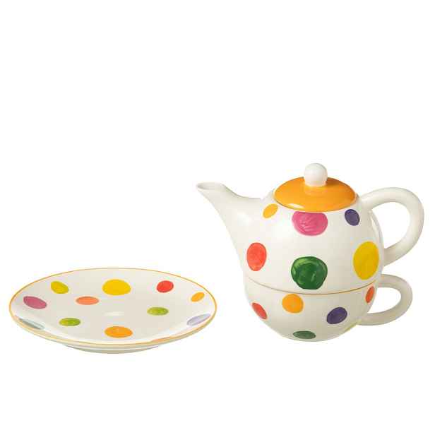 Tea for One s barevnými puntíky Polli Dot v krabičce - 19*12*15 cm / 420/ 200 ml J-Line by Jolipa