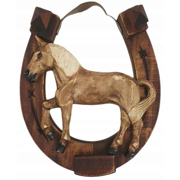 Kůň Podkova pro štěstí, dřevěná, vyřezávaná, 30 cm