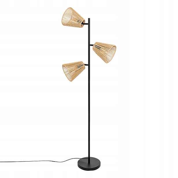 Podlahová Stojací Lampa Černá Kovová 3 Pletená Stínidla 150 cm