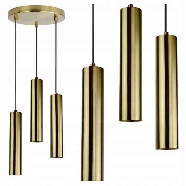 Závěsná Led stropní lampa s nastavitelným závěsem Moderní trubka 3x GU10 Zlatá