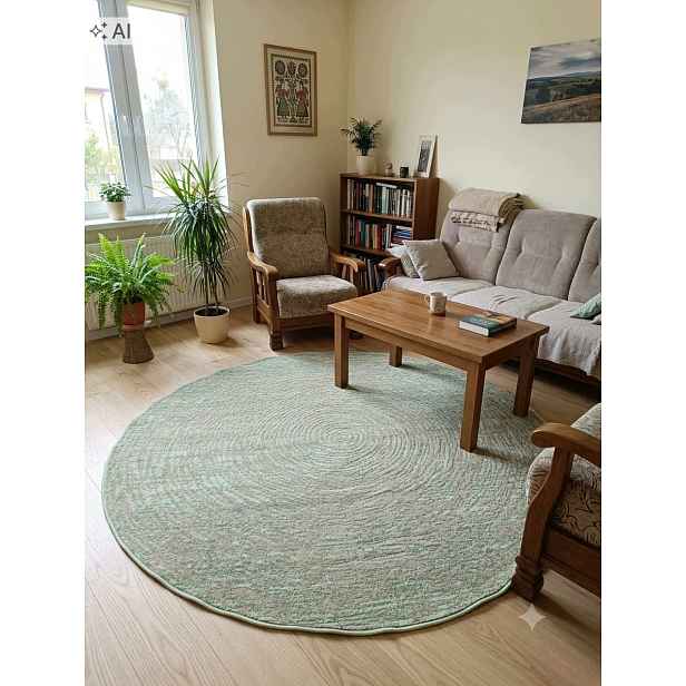 Koberec kulatý do obývacího pokoje 160 cm, vícebarevný, měkké štětiny, plyšový
