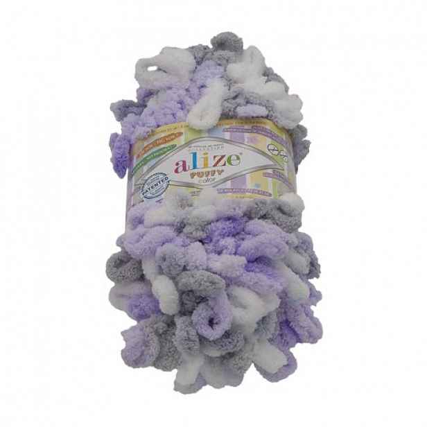 Bellatex Příze PUFFY color bílá, fialová, šedá, 100 g / 9 m