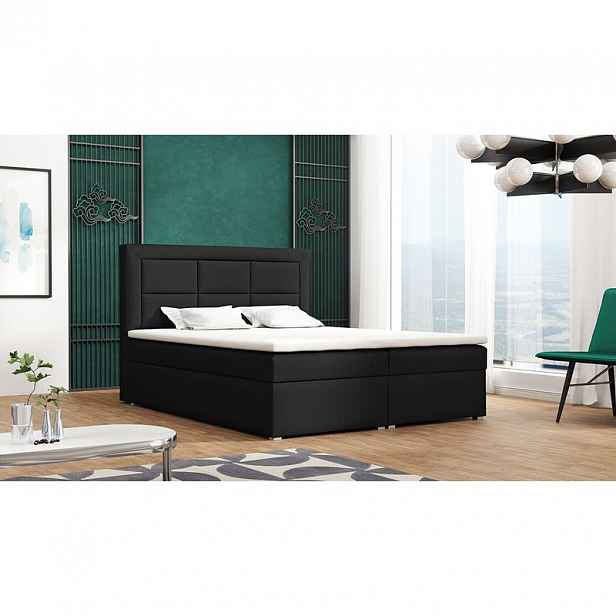 Boxspringová manželská postel s úložným prostorem 180x200 PALIGEN 1 - černá + topper ZDARMA